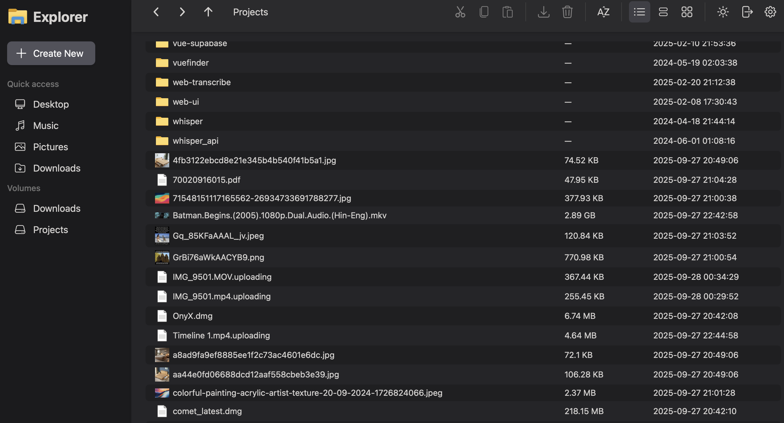 List view with metadata